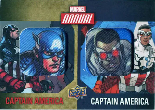 Marvel trading cards showcasing two Captain America versions from a short print character patch chase