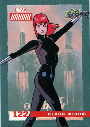 Stylized Black Widow trading card from Marvel Annual 2016 Short Print Chase series