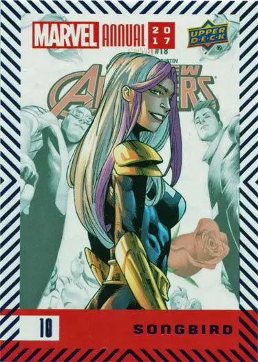 Purple Parallel Trading Card of Songbird from Marvel Annual 2017 with superhero attire