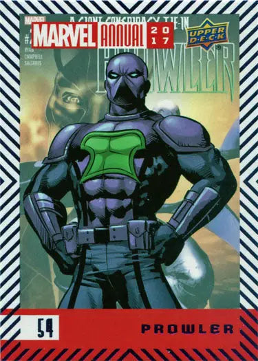 Superhero Prowler in green armor and purple mask from Marvel Annual 2017 Purple Parallel card