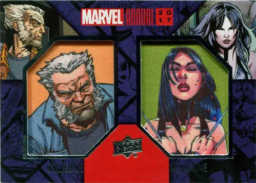 Marvel Annual 2017 DCP-22 Dual Character Patch Card featuring Wolverine in multi-panel layout