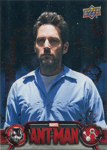 Trading card featuring a man in a light blue shirt, Marvel Ant-Man Bronze Base Parallel Chase Card