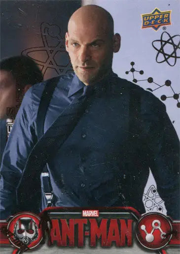 Bald man in dark suit with serious look featured on Marvel Ant-Man Bronze Base Parallel Chase Card