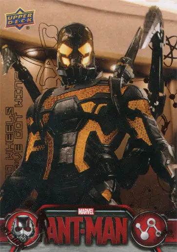 Robotic figure in armor with glowing eyes on Marvel Ant-Man Bronze Base Parallel Chase Card 81