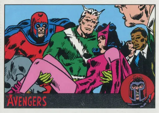 Comic book panel of Avengers on Marvel Silver Parallel trading card 095/100