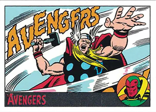 Colorful Marvel Avengers Silver Parallel trading card featuring muscular superhero with hammer