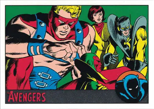 Comic book-style illustration of Avengers on Marvel Silver Parallel trading card 033/100