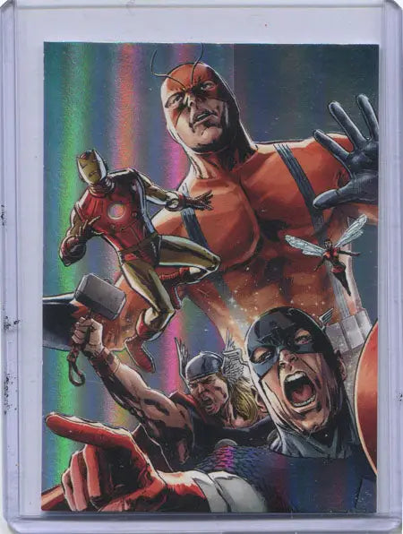 Marvel Avengers Silver Age Trading Card with superheroes in dynamic action poses