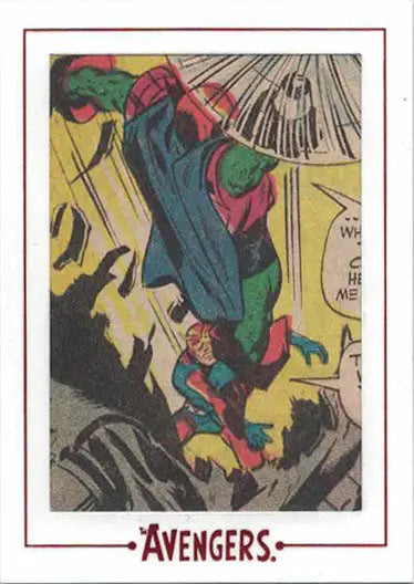 Costumed superhero diving in colorful background from Marvel Avengers Cut Archive trading card