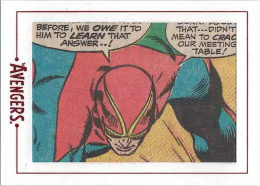 Close-up of a masked superhero in a Marvel Avengers Cut Archive trading card