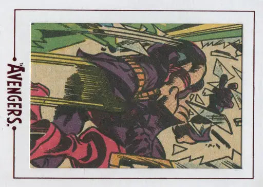 Comic book panel of superhero in action on Marvel Avengers Cut Archive Trading Card