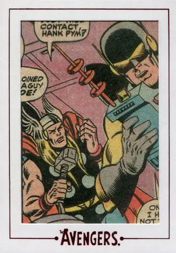 Comic book panel with Marvel superheroes in action for Cut Archive trading card