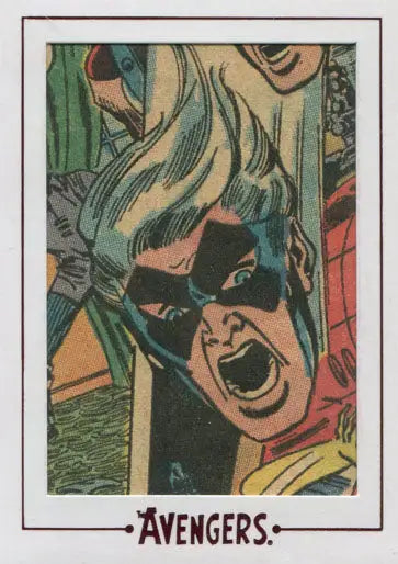 Comic book panel of superhero in distress on Marvel Avengers Cut Archive trading card