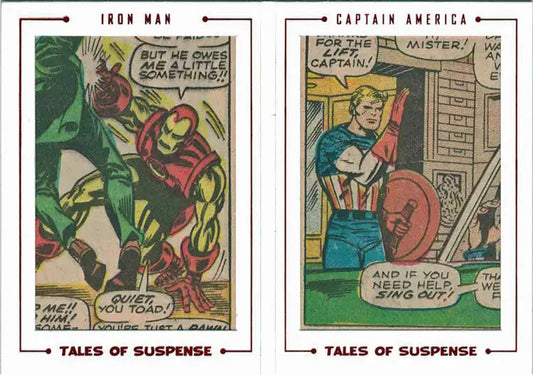 Iron Man and Captain America comic panels from Marvel Tales of Suspense cut archive card