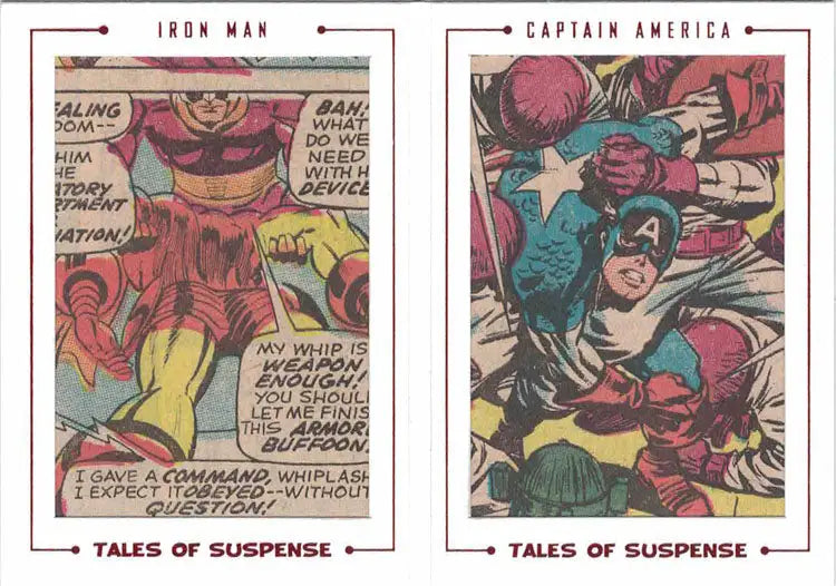 Iron Man and Captain America action scenes on Marvel Avengers Cut Archive Card