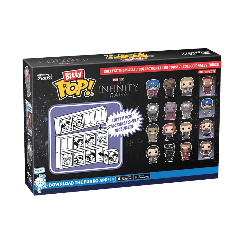 Funko Pop! Infinity board game box with Marvel icons and comic design for Bitty Pops