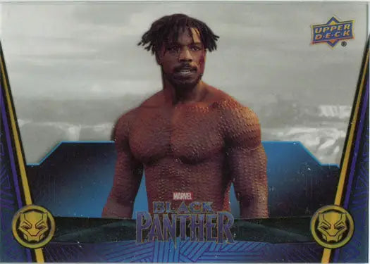 Muscular shirtless man with short dreadlocks on Marvel Black Panther trading card