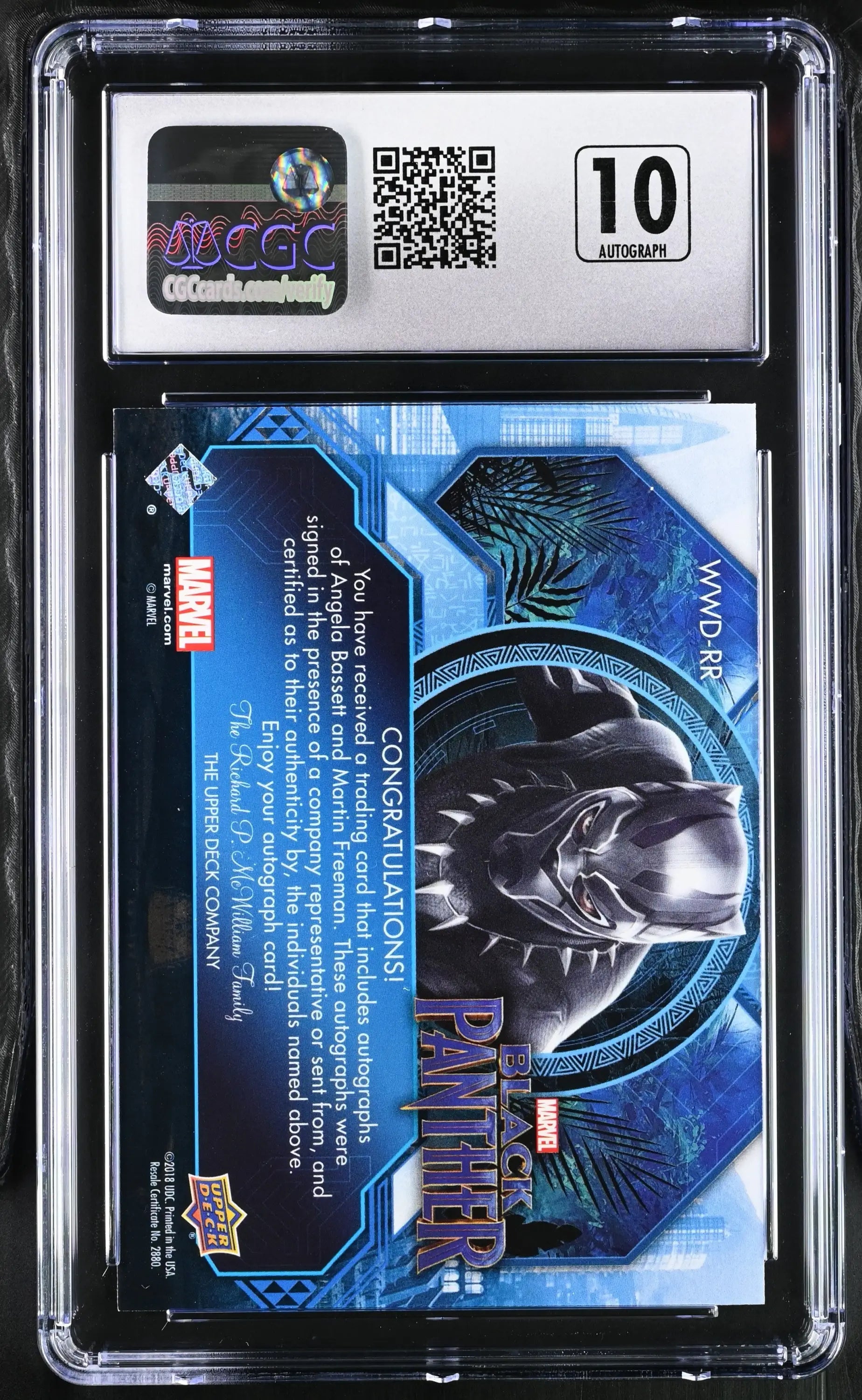 Graded CGC 10 Gem Mint Marvel Black Panther Autograph Card by Angela Bassett & Martin Freeman