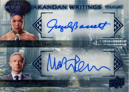 Marvel Black Panther Autograph Card featuring dual signatures by Angela Bassett and Martin Freeman