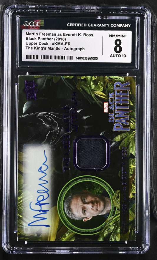 Graded CGC 8 Black Panther Autograph Card with Martin Freeman and costume material swatch