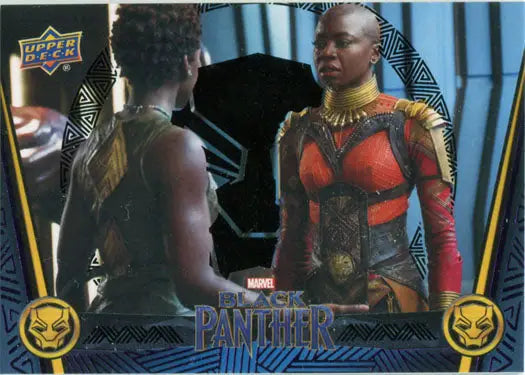 Marvel Black Panther Black Foil Trading Card featuring colorful characters in vibrant costumes