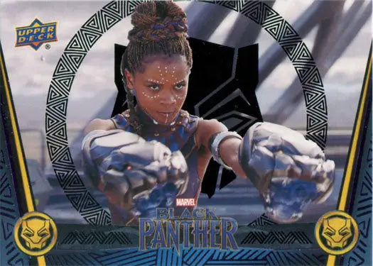 Black Foil Trading Card of Black Panther in Fighting Stance with Glowing Fists