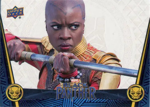 Marvel Black Panther trading card with character wielding a staff weapon