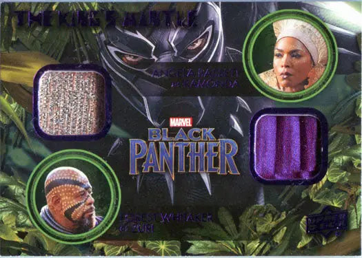 Black Panther memorabilia card featuring character portraits and fabric swatches