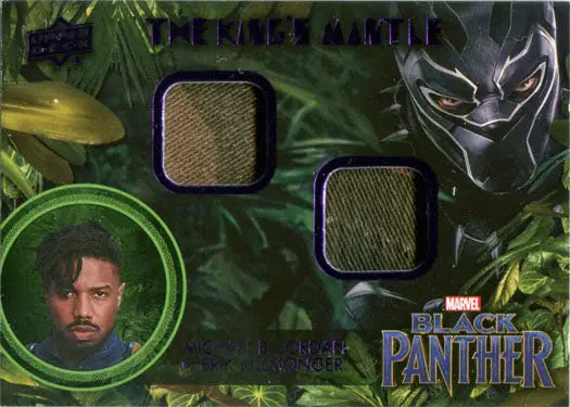 Black Panther trading card featuring Killmonger with fabric swatches memorabilia