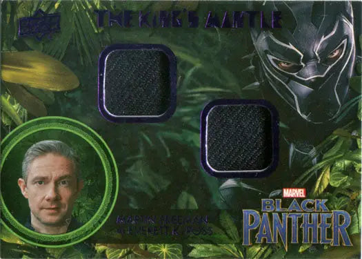 Trading card featuring Black Panther with fabric swatches and character portrait