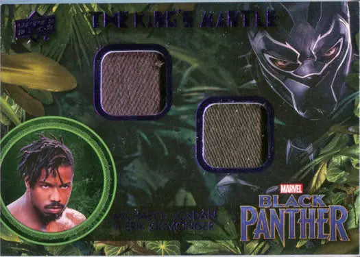 Black Panther trading card with fabric swatches from Marvel movie memorabilia