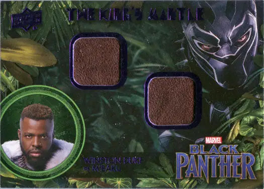 Trading card showcasing Black Panther elements with Winston Duke as M’Baku fabric swatches