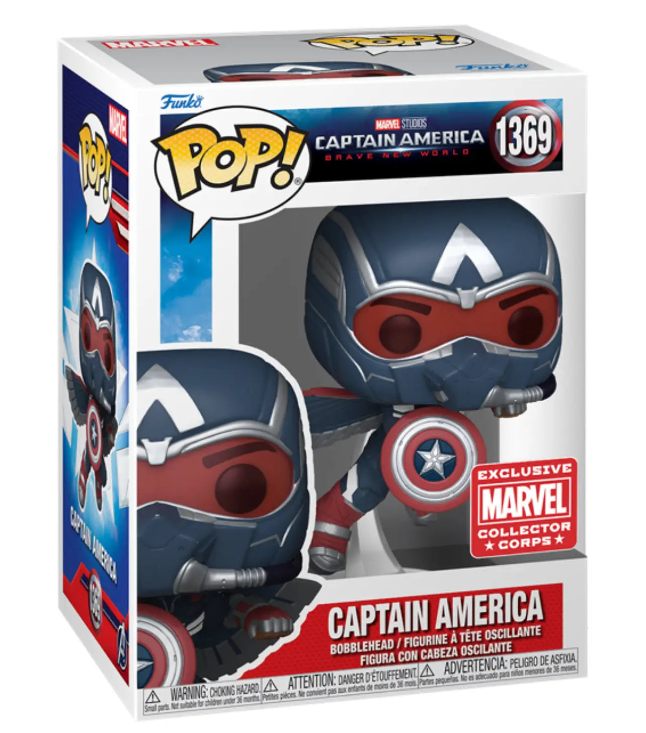 Funko Pop figure of Captain America with goggles and shield from Marvel Collector Corp Exclusive