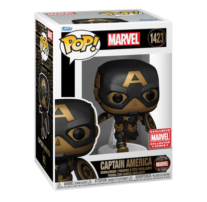 Captain America Funko Pop in black stealth suit, Marvel Collectors Corp exclusive figure