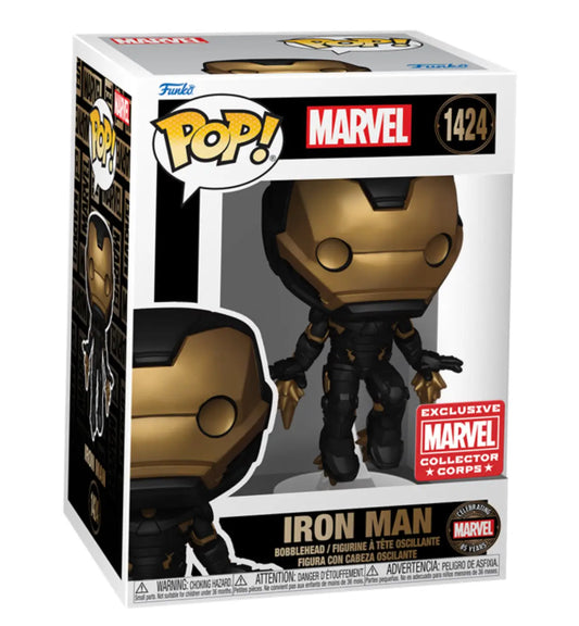 Marvel Collector Corps Exclusive Iron Man Funko in sleek black and gold armor