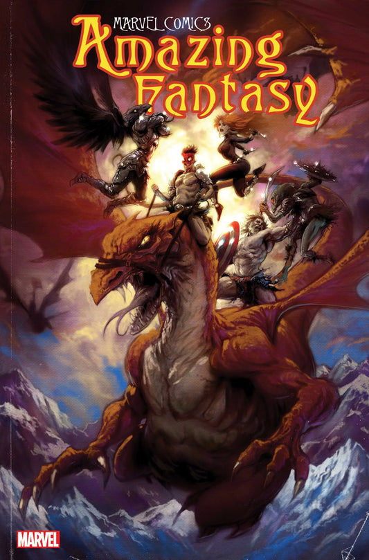 Comic book cover of Marvel Comics Amazing Fantasy featuring warriors on dragons in battle