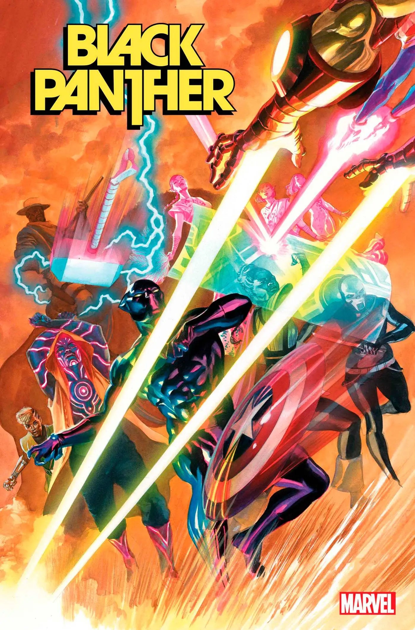 Dynamic Black Panther comic book cover artwork with vibrant energy beams