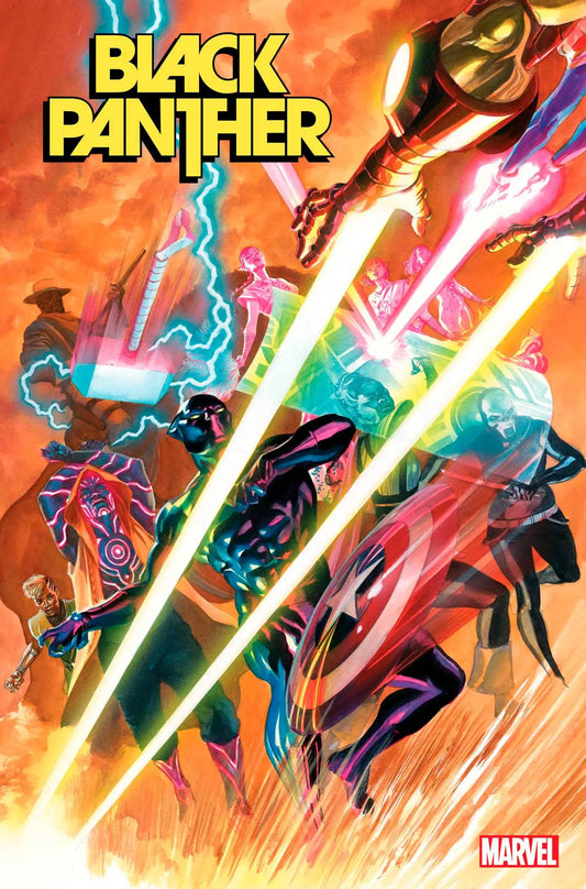 Dynamic Black Panther comic book cover artwork with vibrant energy beams