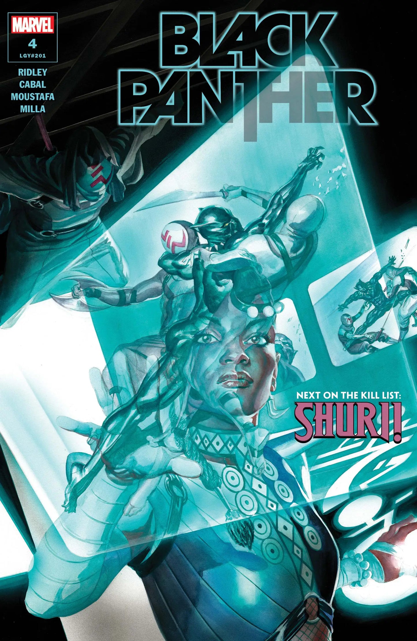 Marvel Comics Black Panther #4 cover art with dynamic action in turquoise and blue tones