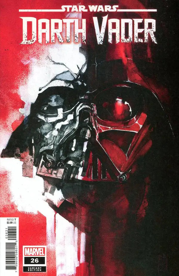 Darth Vader’s iconic black helmet in red and black for Marvel Comics: Darth Vader - #26