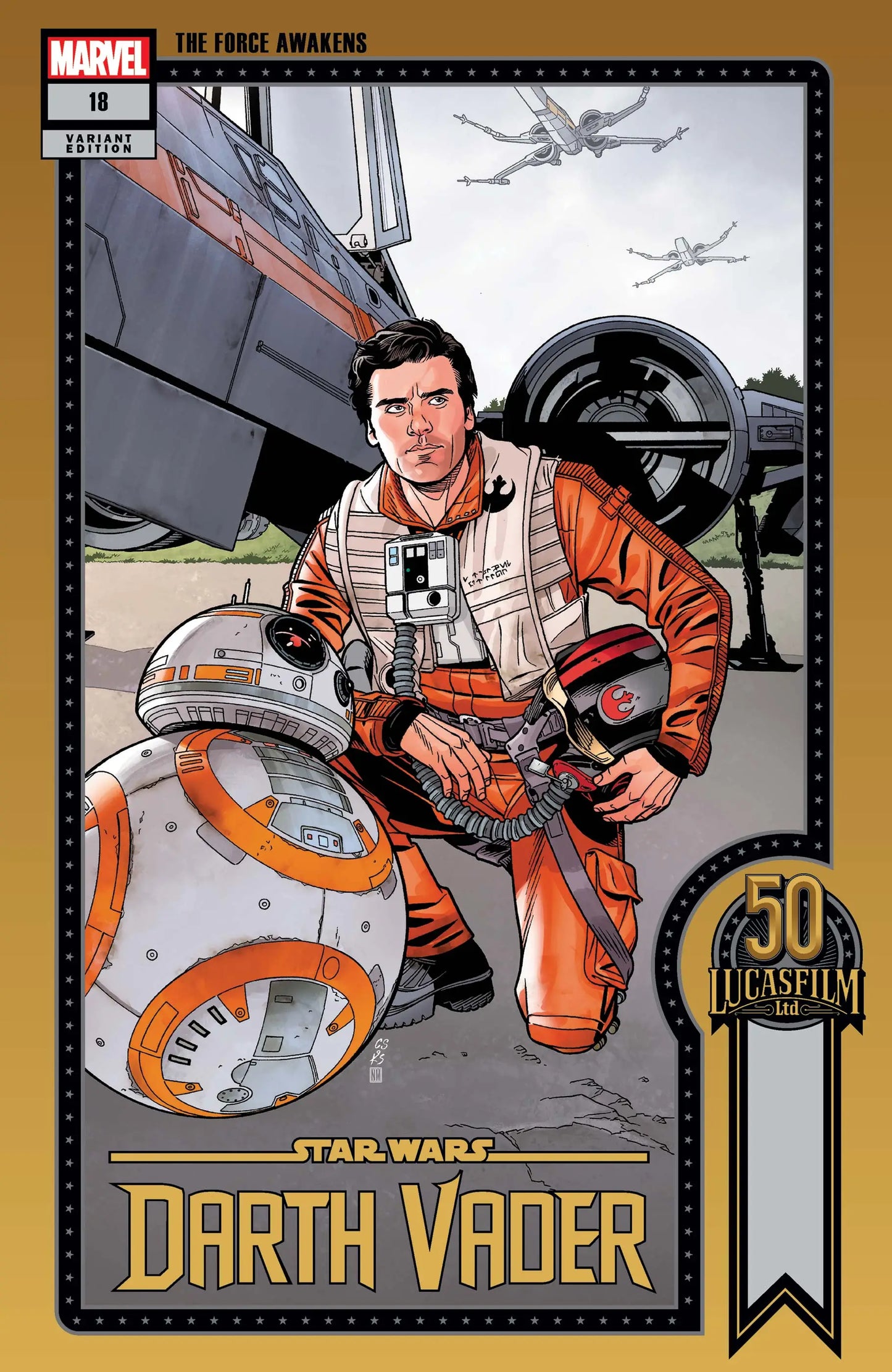 Star Wars comic book cover with Resistance pilot and BB-8 from Marvel Comics Darth Vader