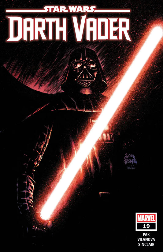 Dark Armored Figure with Glowing Red Lightsaber in Star Wars Darth Vader Marvel Comics Variant Edition