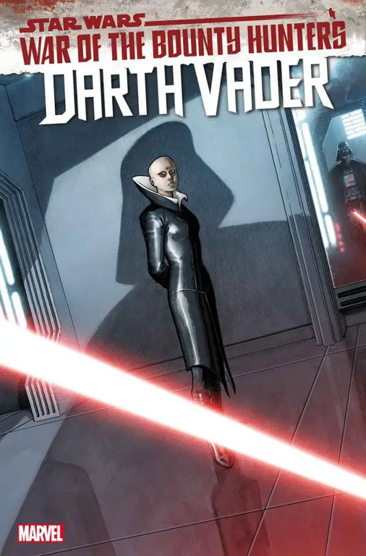 Comic book cover of Darth Vader wielding a red lightsaber in Star Wars War of the Bounty Hunters