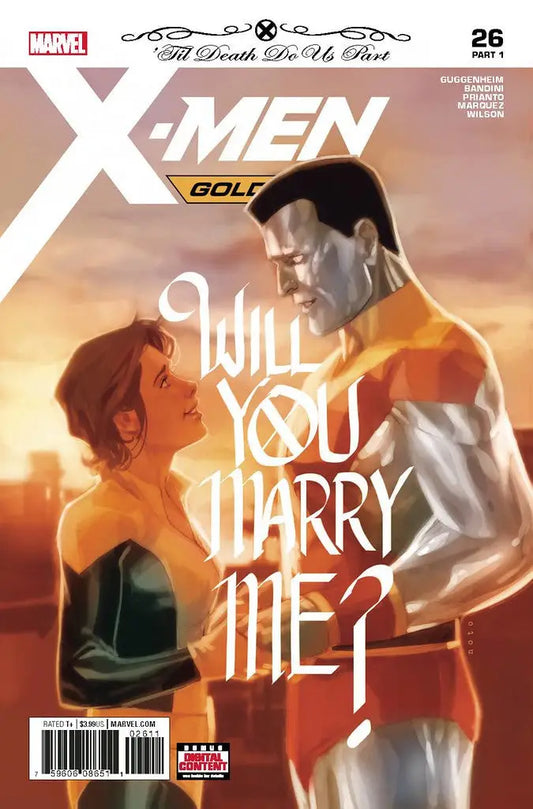 Comic book cover of X-Men Gold #26 featuring characters and Will You Marry Me text