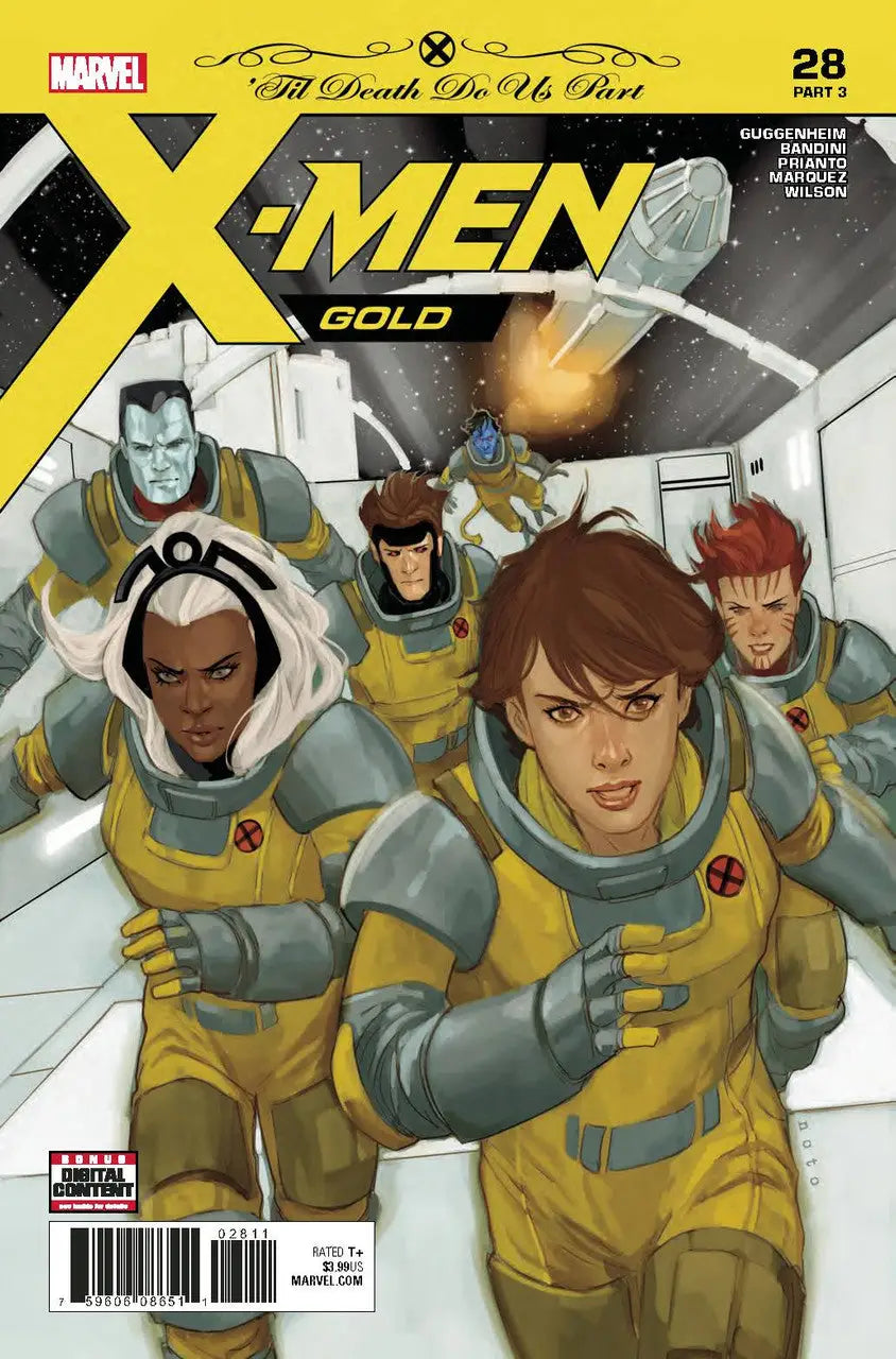 Comic book cover of MARVEL COMICS X-MEN GOLD #28 featuring superheroes for trading cards