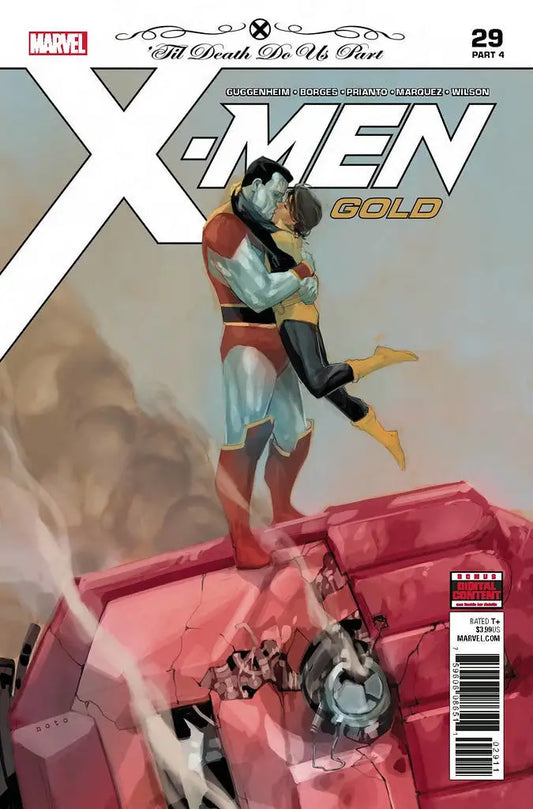 X-Men Gold #29 comic book cover showcasing two characters amid destruction for trading cards