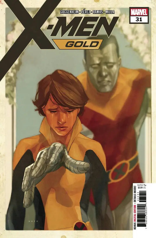 Comic book cover of Marvel Comics X-Men Gold #31 with superheroes for trading cards collectors