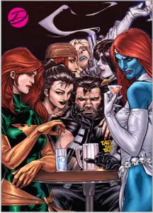 Group portrait of comic book-style characters for Marvel Dangerous Divas promo card