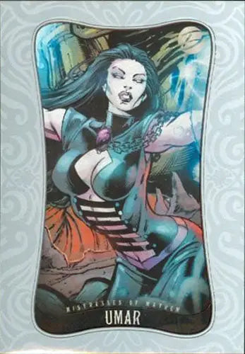 Fierce female character with blue skin in action pose on Marvel Dangerous Divas Diamond Parallel Card