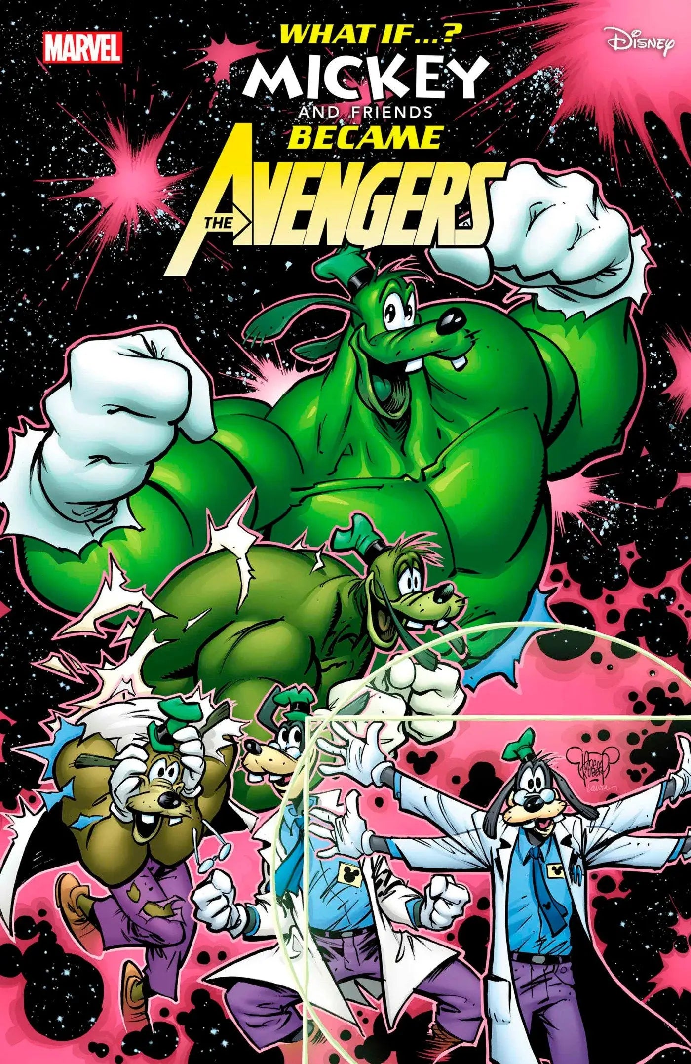 Comic book cover of Goofy as the Hulk in Marvel & Disney Avengers variant trading cards